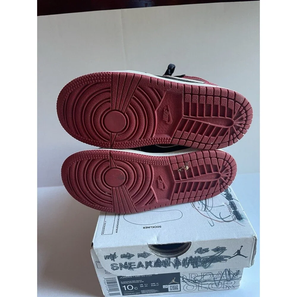 Nike Air Jordan 1 Mid Bred Black Red Toddler Size 10C Kids Sneakers Shoes